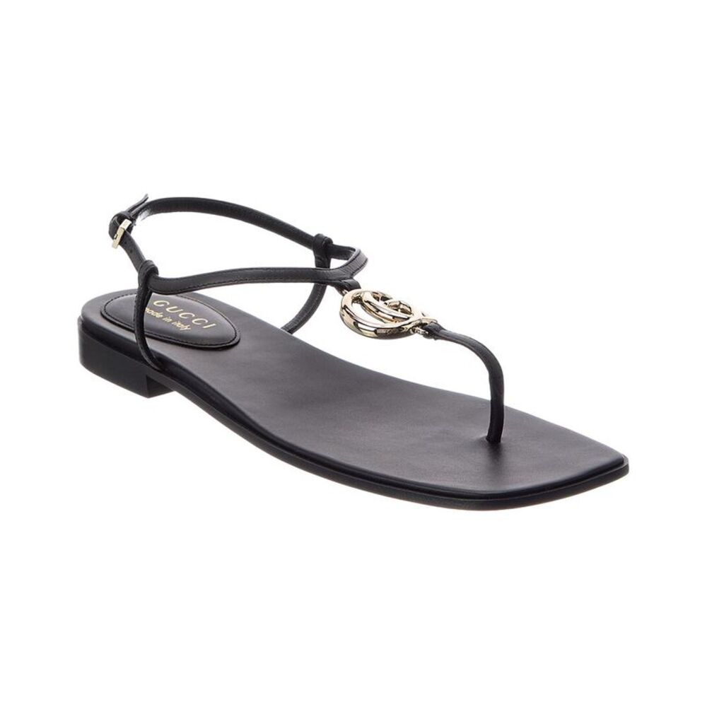 Gucci Interlocking G Leather Sandal, Black